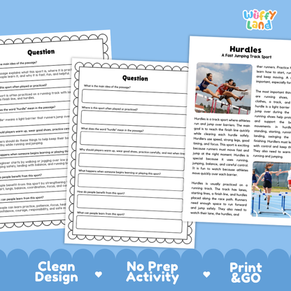 Hurdles Sports Reading Passage and Comprehension Questions Worksheets