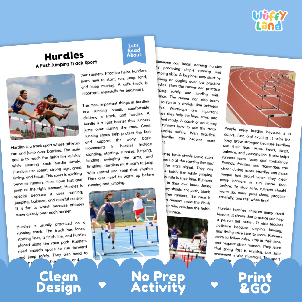 Hurdles Sports Reading Passage and Comprehension Questions Worksheets