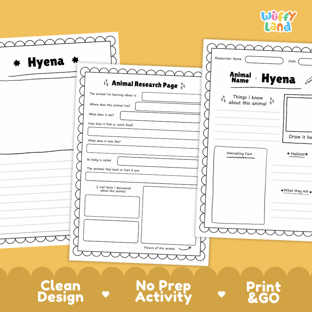Hyena Animal Research Page Graphic Organizers and Worksheets