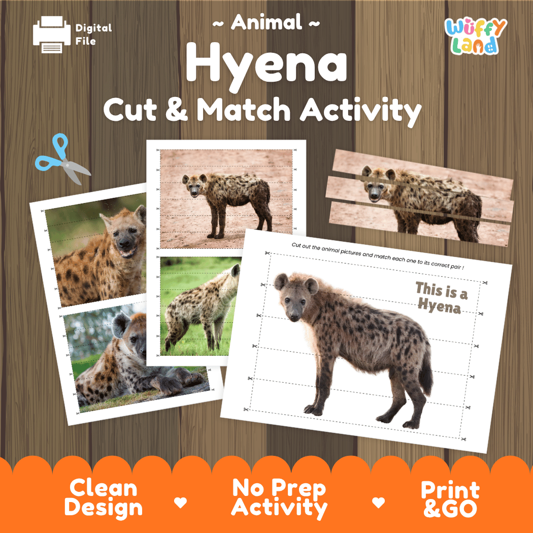Hyena Cut and Match Activity Worksheets | Safari Animal Puzzle Printables