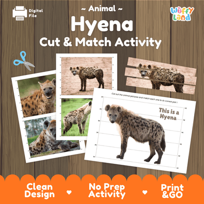 Hyena Cut and Match Activity Worksheets | Safari Animal Puzzle Printables