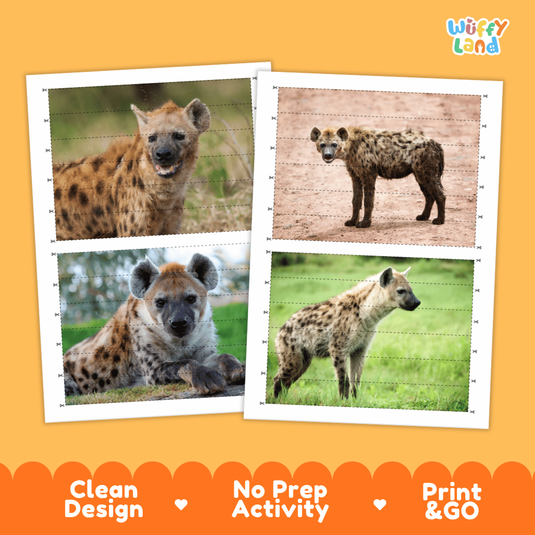 Hyena Cut and Match Activity Worksheets | Safari Animal Puzzle Printables