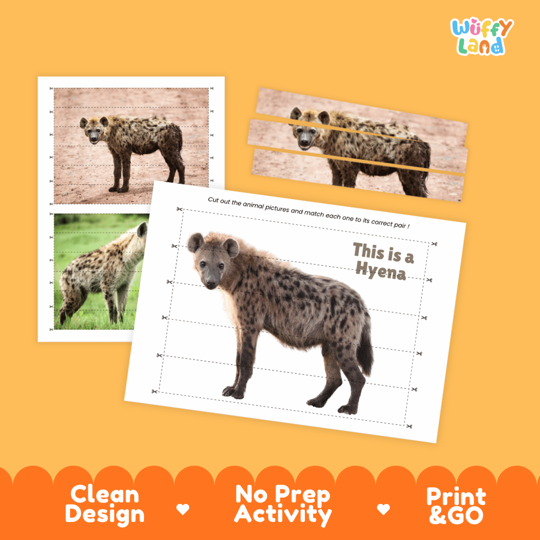 Hyena Cut and Match Activity Worksheets | Safari Animal Puzzle Printables