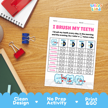 I Brush My Teeth Tracker 4 Week Healthy Habit Chart Printable