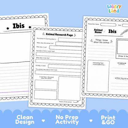 Ibis Animal Research Page Worksheets