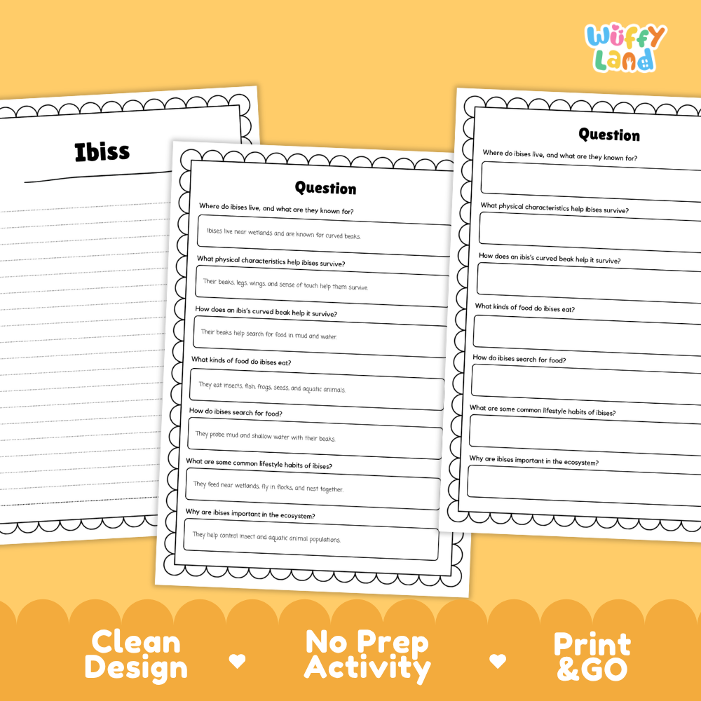 Ibis Reading Passage and Comprehension Questions Worksheets