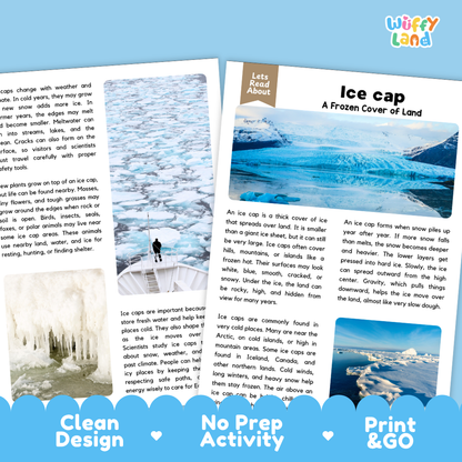 Teacher answer key page showing complete question solutions for ice cap reading comprehension practice