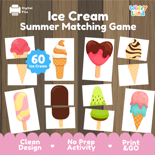 Ice Cream Summer Matching Game | Visual Discrimination & Fine Motor Activity Printable