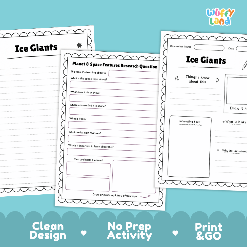 Ice Giants Planet Types & Space Features Research Pages and Worksheets