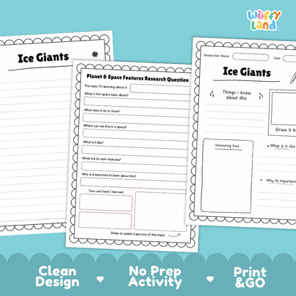 Ice Giants Planet Types & Space Features Research Pages and Worksheets