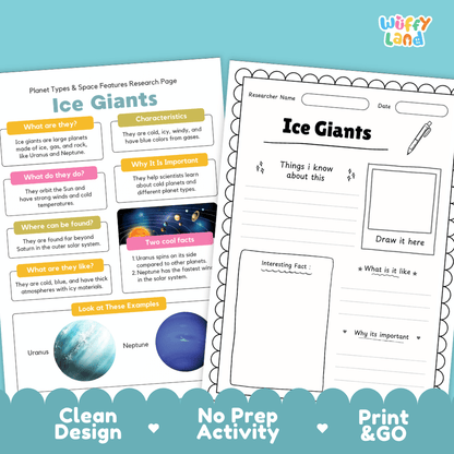 Ice Giants Planet Types & Space Features Research Pages and Worksheets