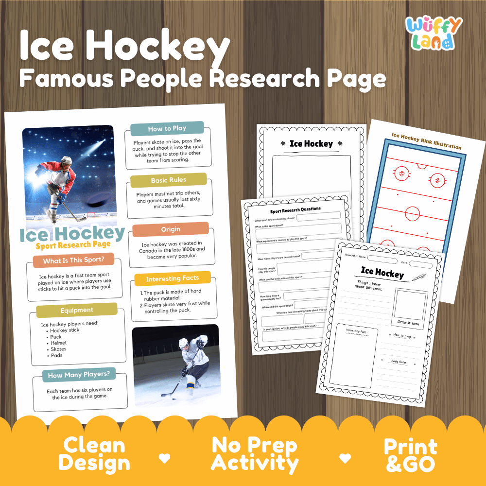 Ice Hockey Sport Research Project Worksheets and Fact Sheet