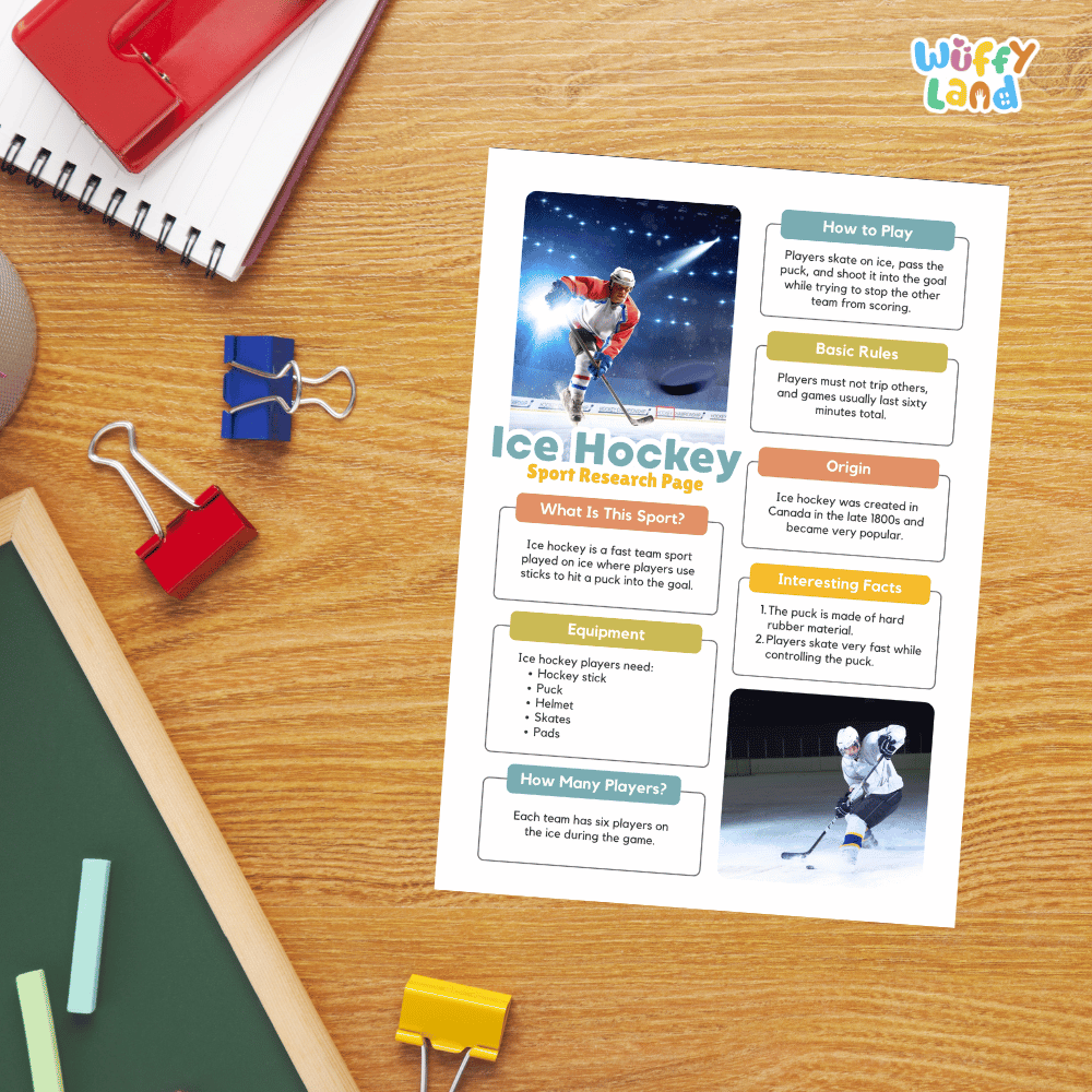 Ice Hockey Sport Research Project Worksheets and Fact Sheet