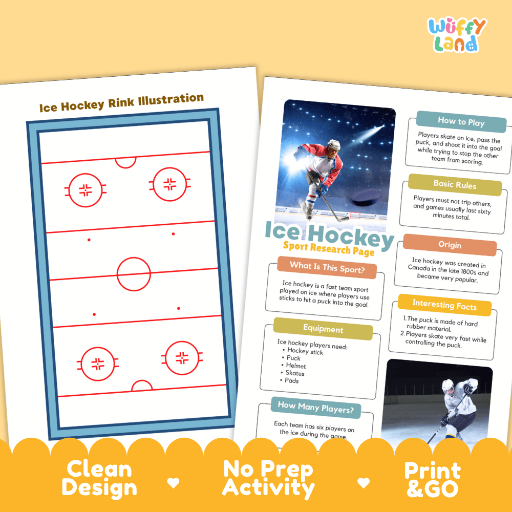 Ice Hockey Sport Research Project Worksheets and Fact Sheet