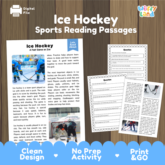 Ice Hockey Sports Reading Passages and Comprehension Questions Worksheets