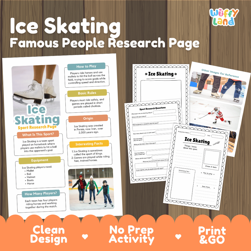 Ice Skating Sport Research Project Worksheets and Fact Sheet