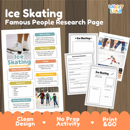 Ice Skating Sport Research Project Worksheets and Fact Sheet