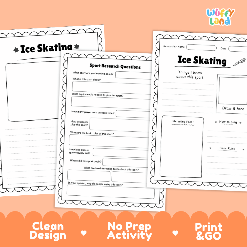 Ice Skating Sport Research Project Worksheets and Fact Sheet