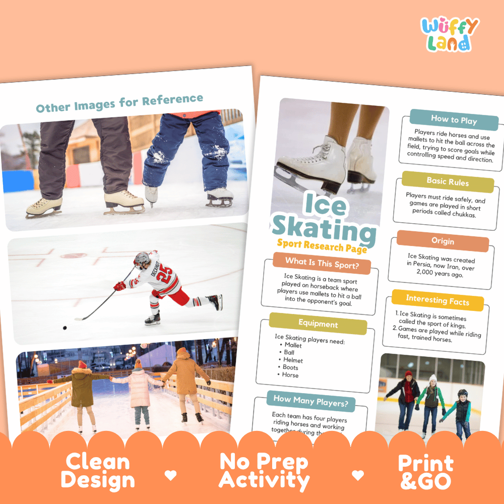 Ice Skating Sport Research Project Worksheets and Fact Sheet