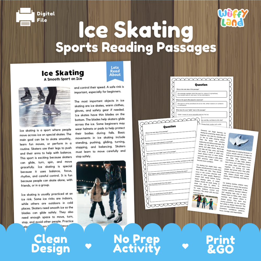 Ice Skating Sports Reading Passages Worksheets and Comprehension Activity