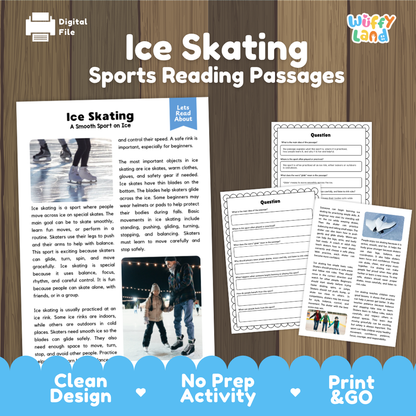 Ice Skating Sports Reading Passages Worksheets and Comprehension Activity
