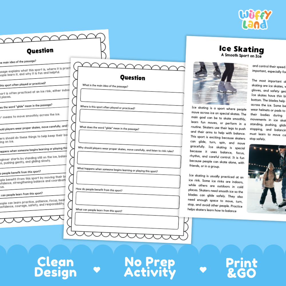 Ice Skating Sports Reading Passages Worksheets and Comprehension Activity