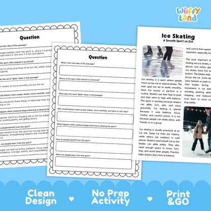 Ice Skating Sports Reading Passages Worksheets and Comprehension Activity