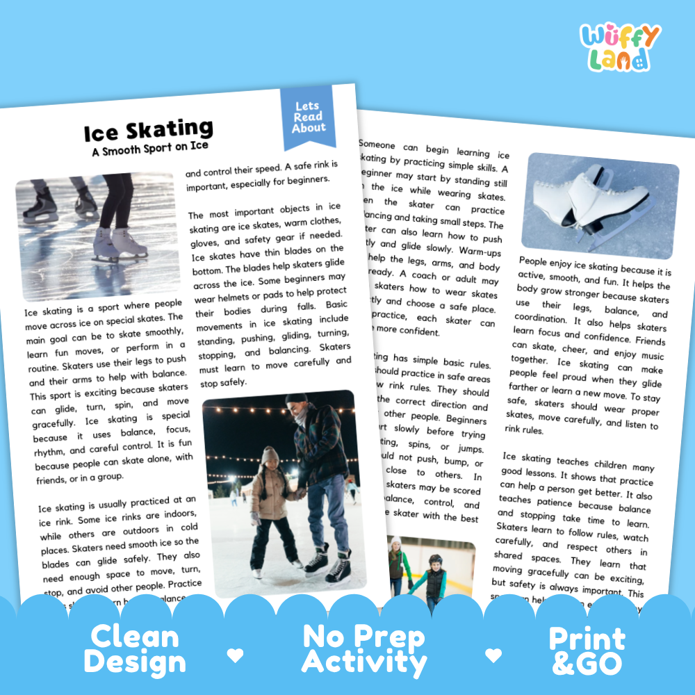 Ice Skating Sports Reading Passages Worksheets and Comprehension Activity