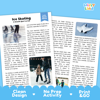 Ice Skating Sports Reading Passages Worksheets and Comprehension Activity