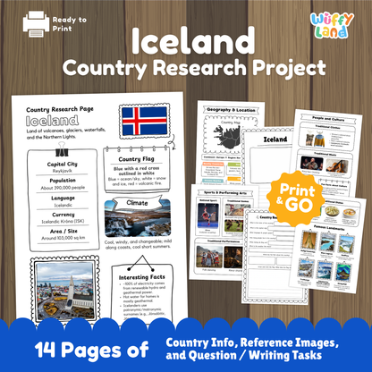 ICELAND Country Study | Geography Research Project & Printable Worksheets