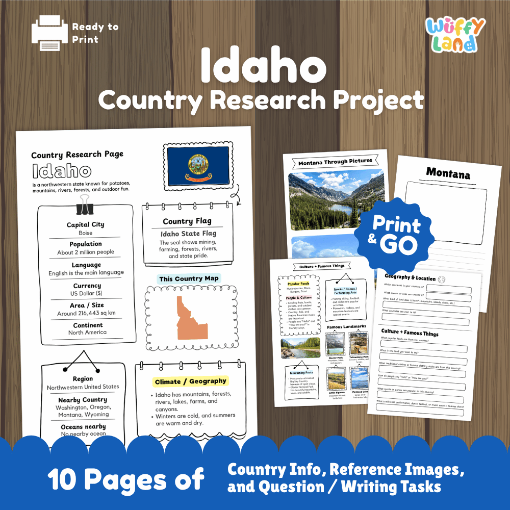 Idaho Country Research Project Worksheets and Activity Pages