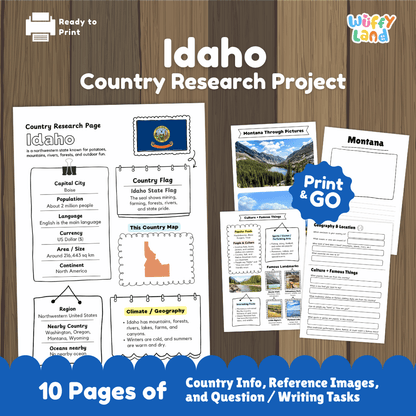 Idaho Country Research Project Worksheets and Activity Pages