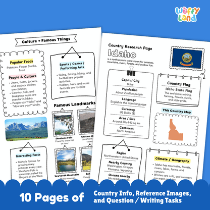 Idaho Country Research Project Worksheets and Activity Pages