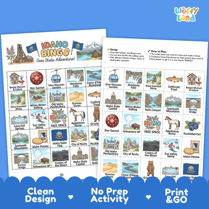 Idaho Geography BINGO Game Gem State Activity Printable Boards