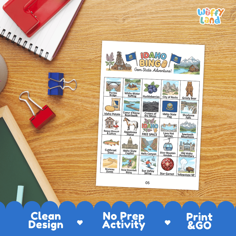 Idaho Geography BINGO Game Gem State Activity Printable Boards