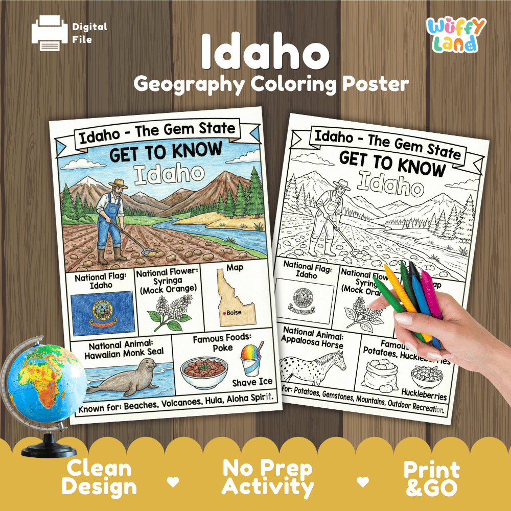 Idaho Geography Coloring Poster Worksheets