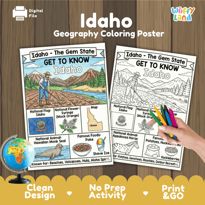 Idaho Geography Coloring Poster Worksheets