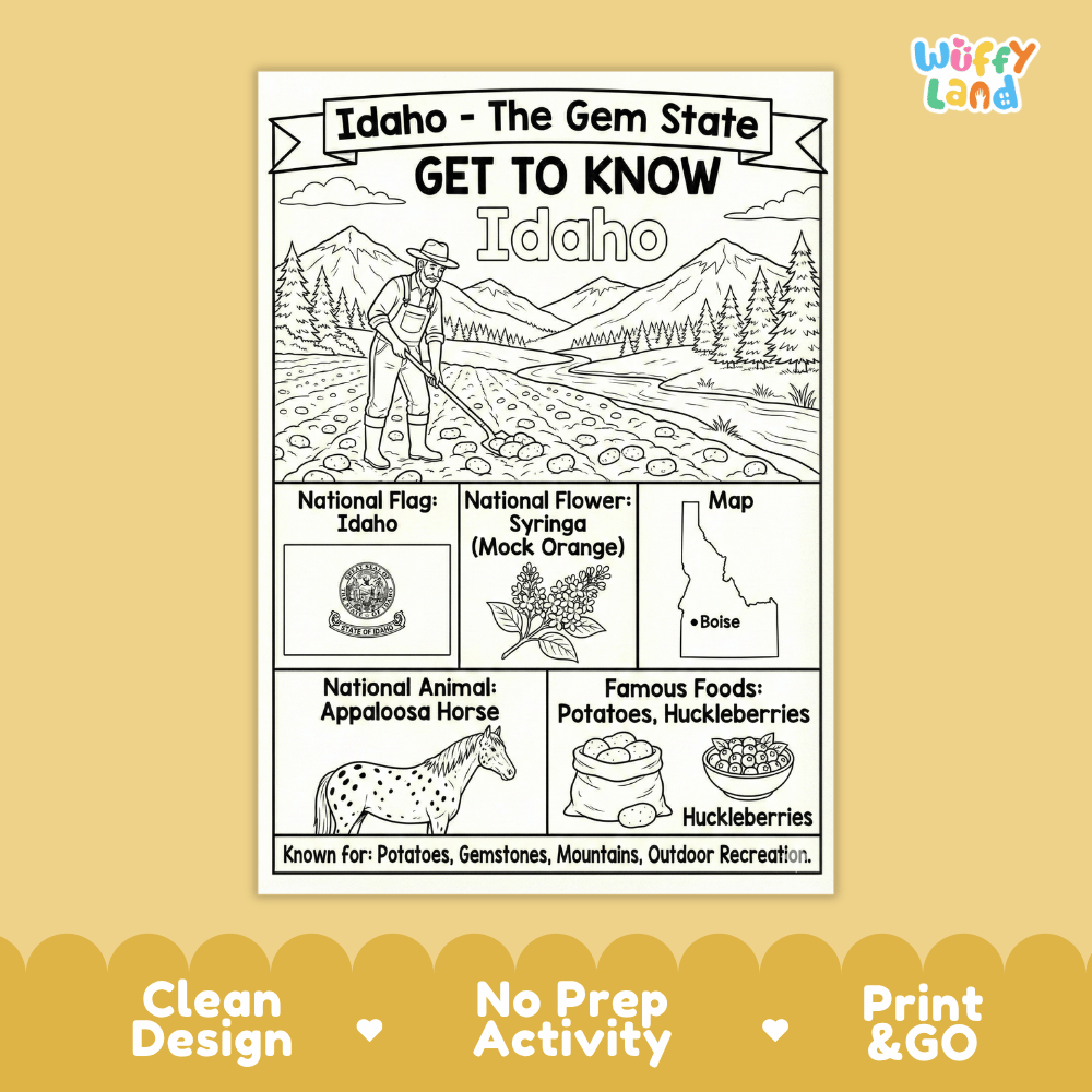 Idaho Geography Coloring Poster Worksheets