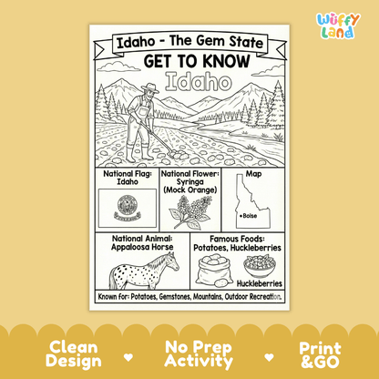 Idaho Geography Coloring Poster Worksheets