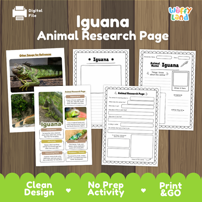 Iguana Animal Research Page Printable Worksheets for Early Elementary