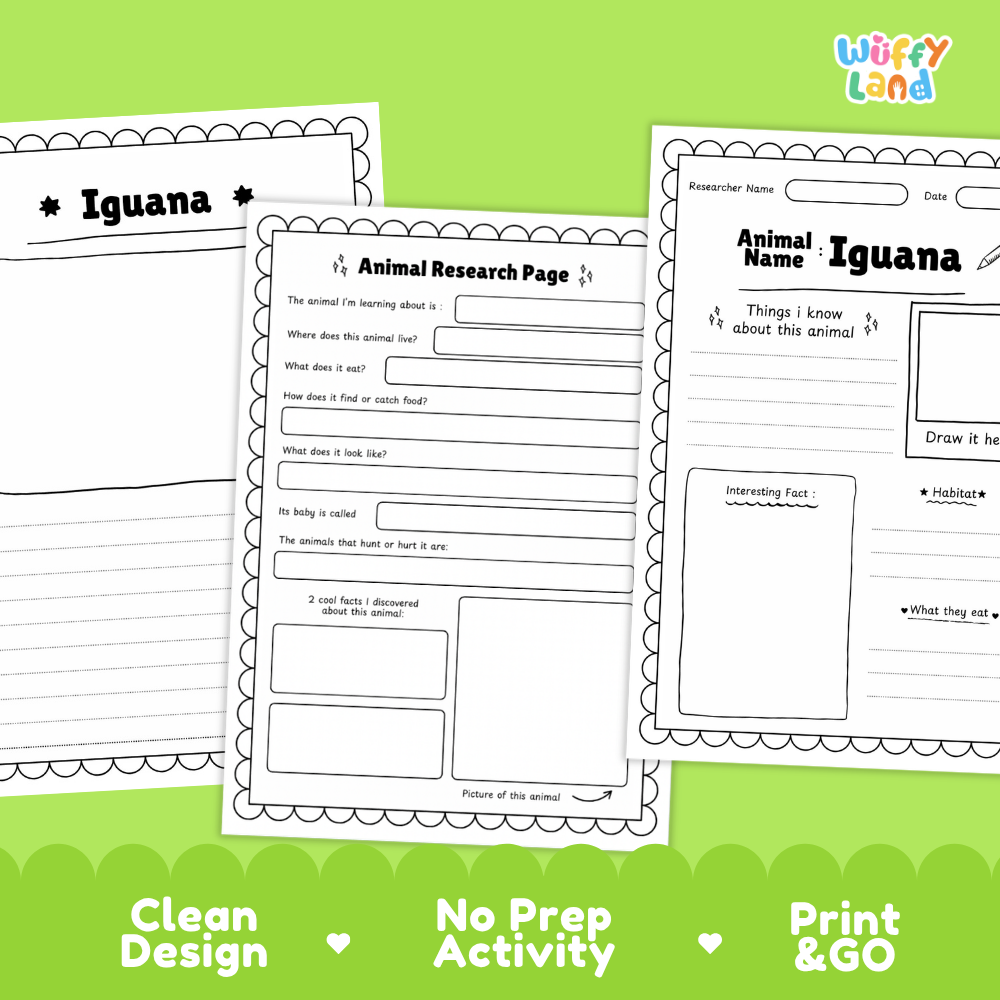 Iguana Animal Research Page Printable Worksheets for Early Elementary