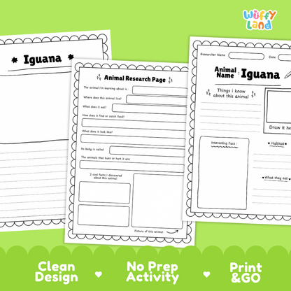 Iguana Animal Research Page Printable Worksheets for Early Elementary