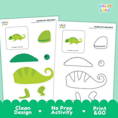 Iguana Cut and Paste Craft and Coloring Activity Worksheets