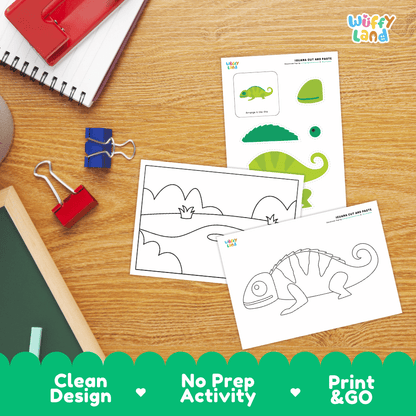 Iguana Cut and Paste Craft and Coloring Activity Worksheets