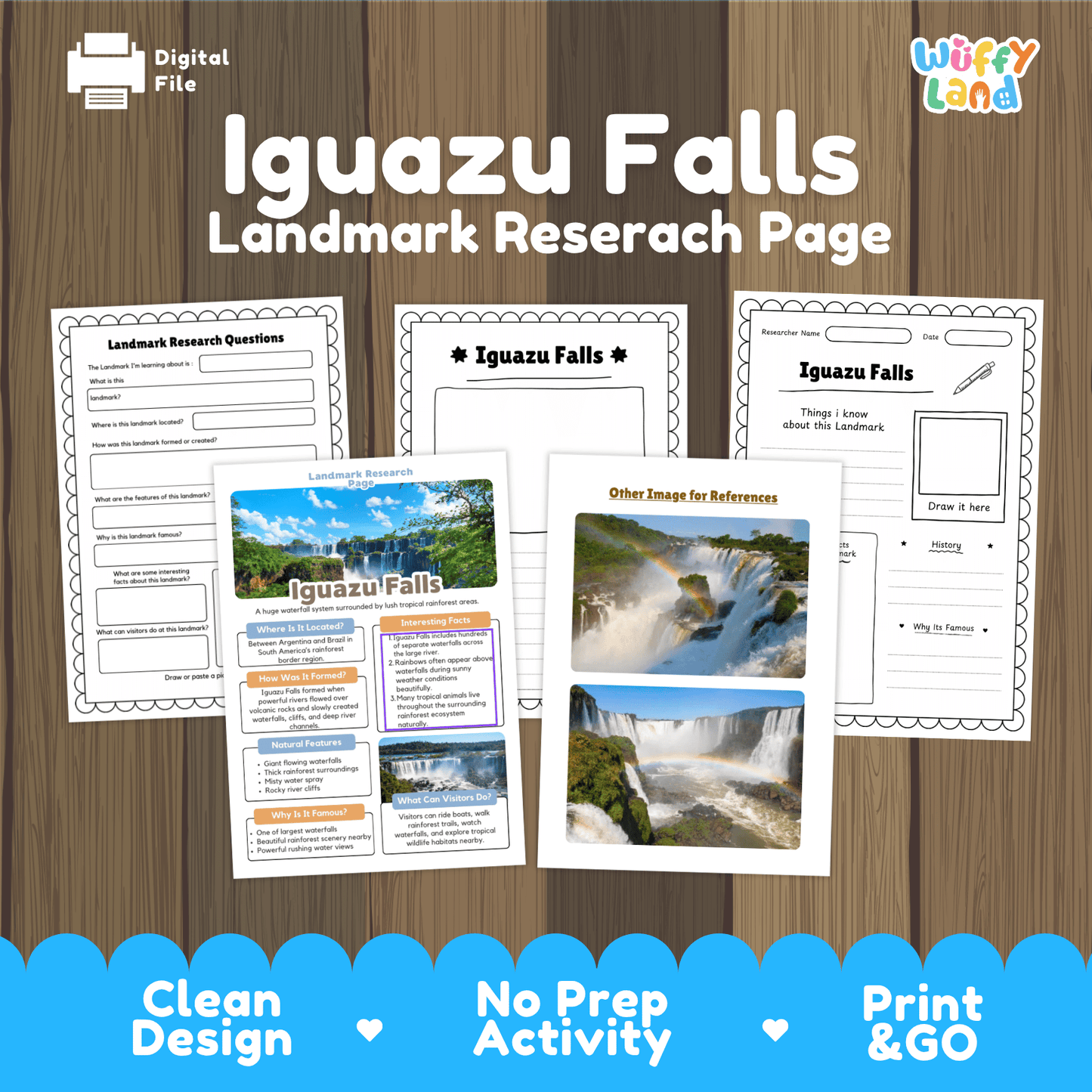 Iguazu Falls Landmark Research Page Worksheets and Fact Sheet Activity