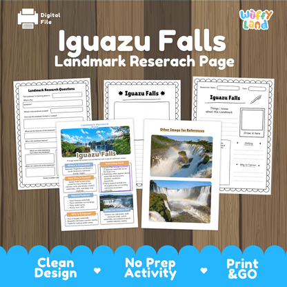 Iguazu Falls Landmark Research Page Worksheets and Fact Sheet Activity