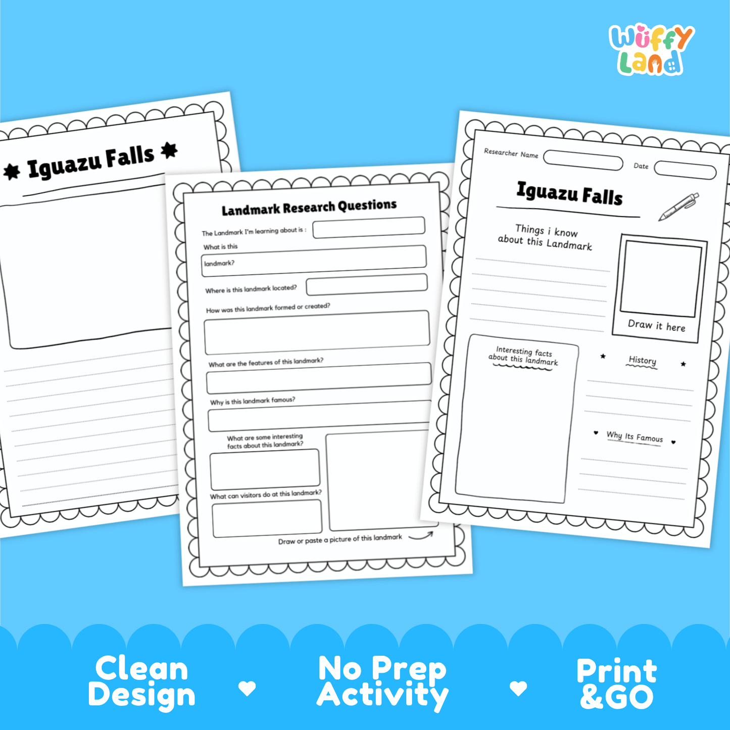 Iguazu Falls Landmark Research Page Worksheets and Fact Sheet Activity