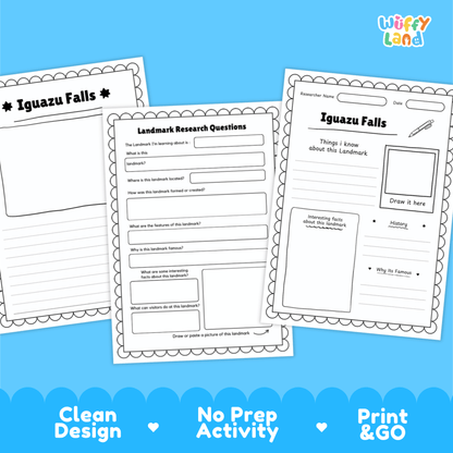 Iguazu Falls Landmark Research Page Worksheets and Fact Sheet Activity