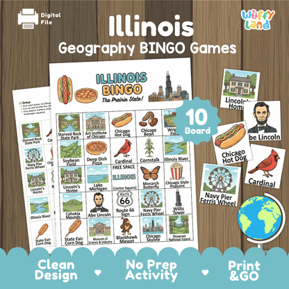 Illinois Geography BINGO Games Printable Activity Boards