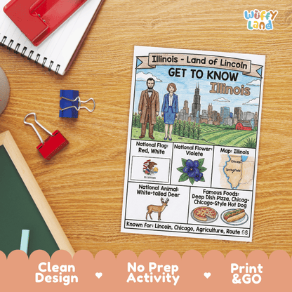 Illinois State Geography Coloring Poster | US States Study Research Worksheet Activity